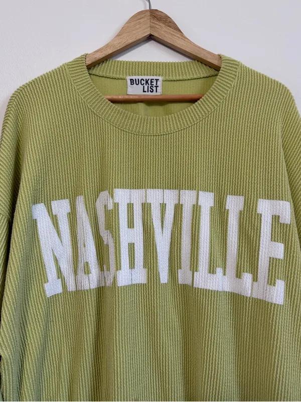 BUCKETLIST Nashville Sweatshirt Size Large Pullover Sweater Ribbed in lime - Image 4