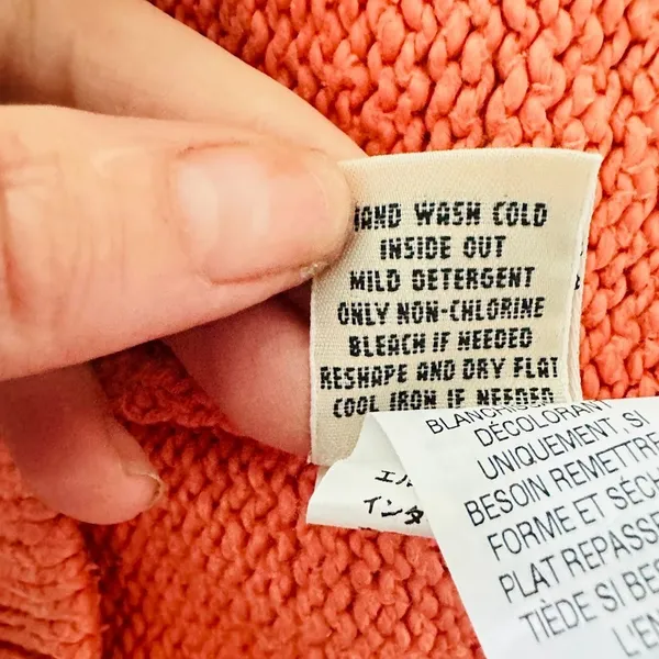 LL Bean Womens Sweater Medium Full Zip Cardigan Peach Mock Neck Cotton Outdoor‎ - Image 6