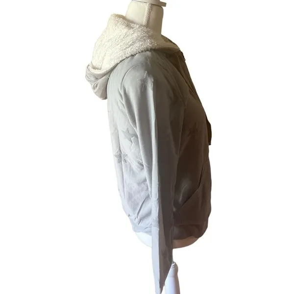 Bobeau Grey Star Embroidered Sherpa Lined Zip Up Hoodie NWT Medium - Image 6