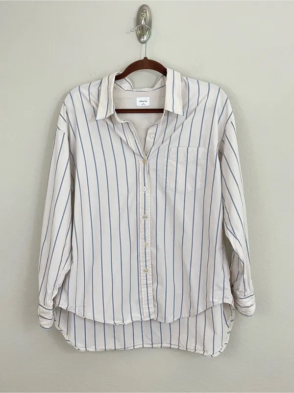 Aritzia Wilfred Organic Cotton‎ Relaxed Striped Poplin Button-Up Shirt Size XS - Image 2