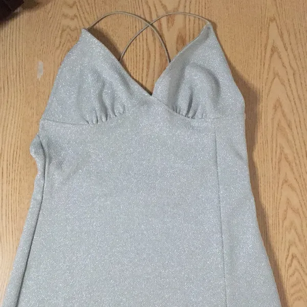 B73 New Womens H&M Sparkly Silver Strappy Dress Size Small - Image 2