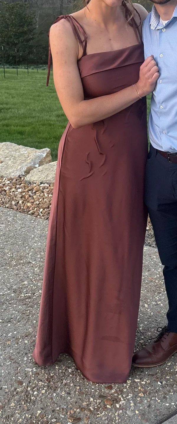 Azazie Bridesmaid Dress - Espresso, Stretch Satin, Size 8 - Image 2