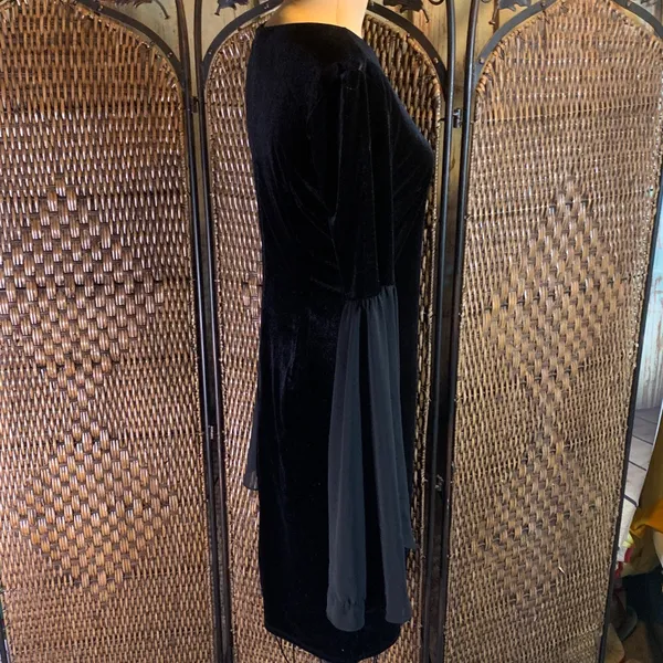 Vintage New York & Company Black Velvet Dress with Sheer Wizards Sleeves Size M - Image 3