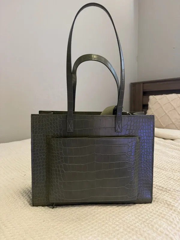 BEIS Work Tote Large Olive Croc - Image 3