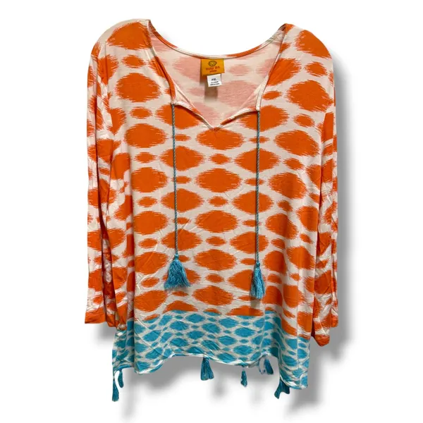Ruby Rd. Petite Orange Ikat Tassel Tunic Top Women's PXL Boho Rayon Blend Size undefined - Image 3
