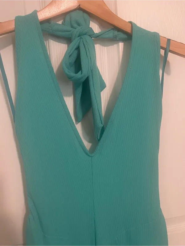 Free People Aqua Halter Wide-Leg Jumpsuit - Image 4