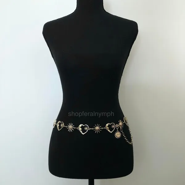 Celestial Gold Sun Heart Crescent Moon Chain Belt, Fits 20–39.5 Inches, X7GA1158 - Image 4