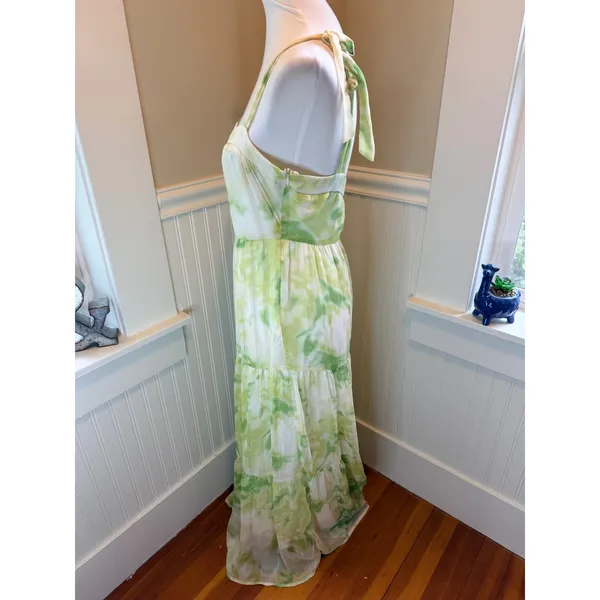 Line & Dot Green Tie Dye Tiered Maxi Dress Tie Strap Sz Small Cottagecore Summer - Image 10