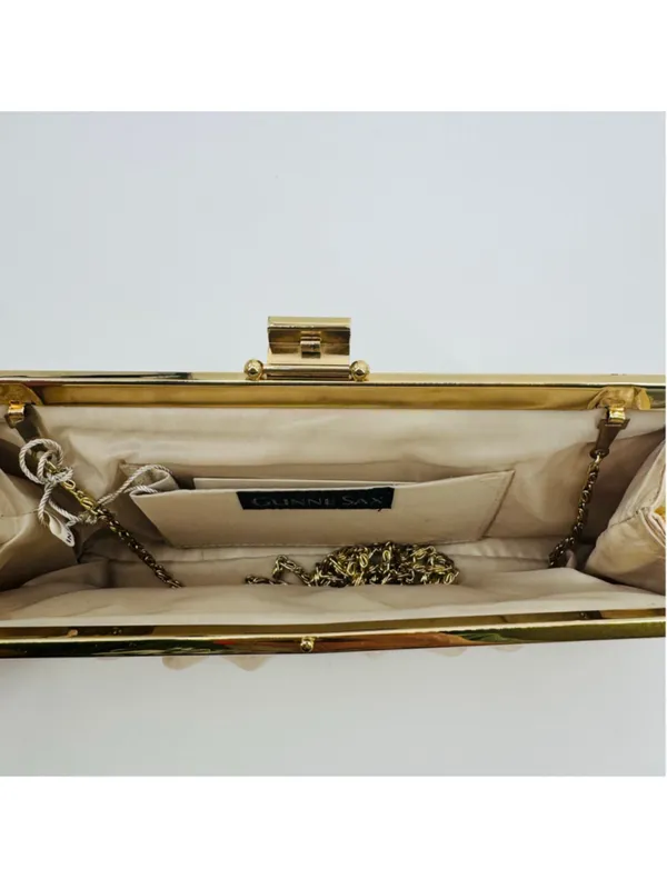 NWT Vintage Gunne Sax Champagne Satin Gold Evening Bag Formal Clutch - Image 6