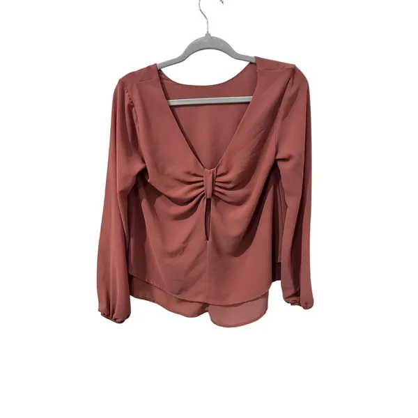 Rust Pink Long-Sleeve Blouse with Open Back Detail By Miami‎ S - Image 2