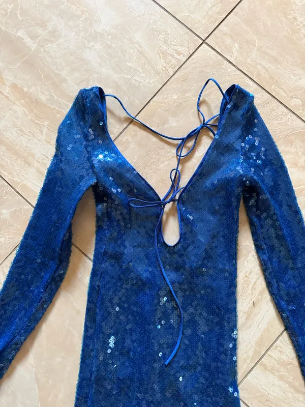 Bardot Verona long sleeve royal blue sequin slim midi dress - Image 6