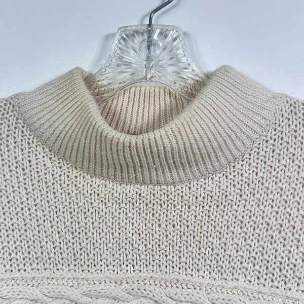Cream Cable Knit Mock Neck Sweater Oversized Chunky Textured Pullover Ivory - Image 4