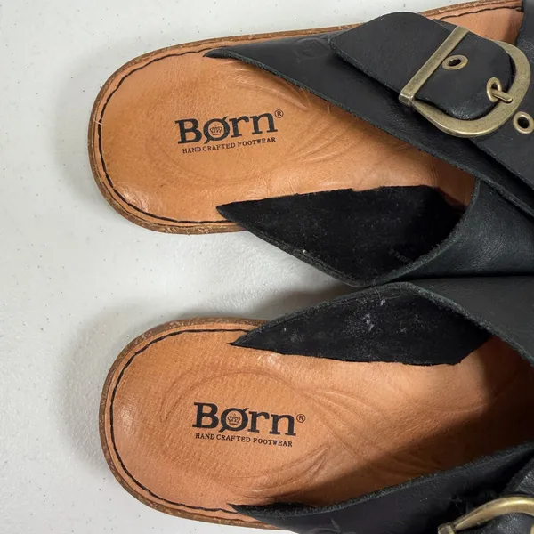 Born 8M Rio Slide Sandals Black Leather Buckle Crossover Strap Casual Boho Flats - Image 8