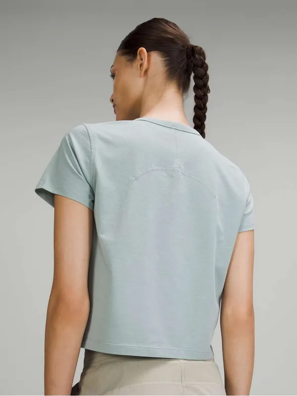 Lululemon Classic-Fit Cotton-Blend T-Shirt in Silver Blue - Size: 2 - Image 3