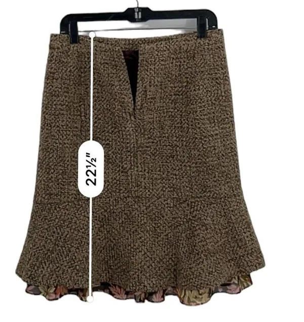 Ann Taylor Loft Women Tweed Texture Flounce Skirt Brown Floral Hem Accent Size 8 Wool Blend - Image 10