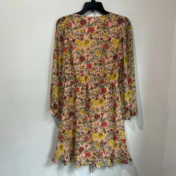Loft Long Sleeve Floral Wrap Mini Dress Pink Fall Wedding Guest‎ XS - Image 3