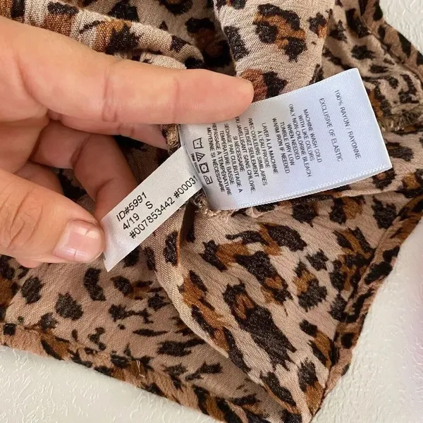 Express Leopard Print Dress Small Smocked Puff Sleeve Fit & Flare Brown Animal P - Image 6