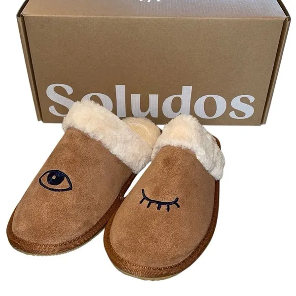 Soludos Cozy‎ Wink Slippers Suede Faux Fur Tan NIB Size 7 - Image 2