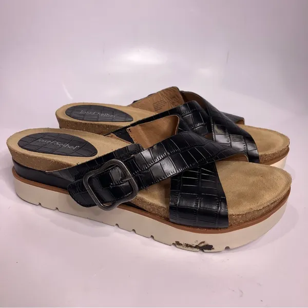 Josef Seibel black criss cross platform Sandals slides women’s size 40‎ casual - Image 3