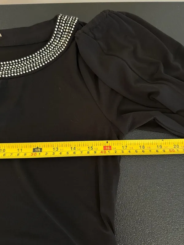 Calvin Klein‎ Black Long Sleeve Dress with Rhinestone Collar and Keyhole Detail - Image 6