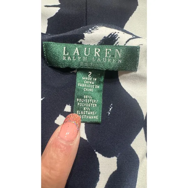 Lauren Ralph Lauren Navy Blue White Floral Ruched Sheath Dress Womens size 2‎ - Image 4