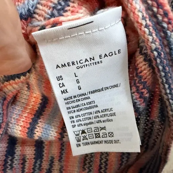 American Eagle‎ Cropped Cardigan Women L Pink Blue Space Dye V-Neck NEW - Image 8
