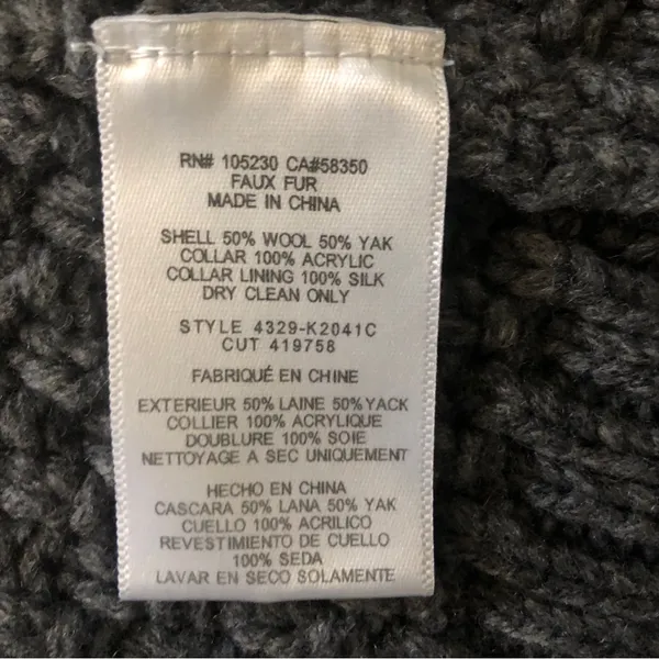 Joie Jamilee Gray Yak Wool Knit Faux Fur Collar Women’s Cárdigan Sweater Small - Image 12