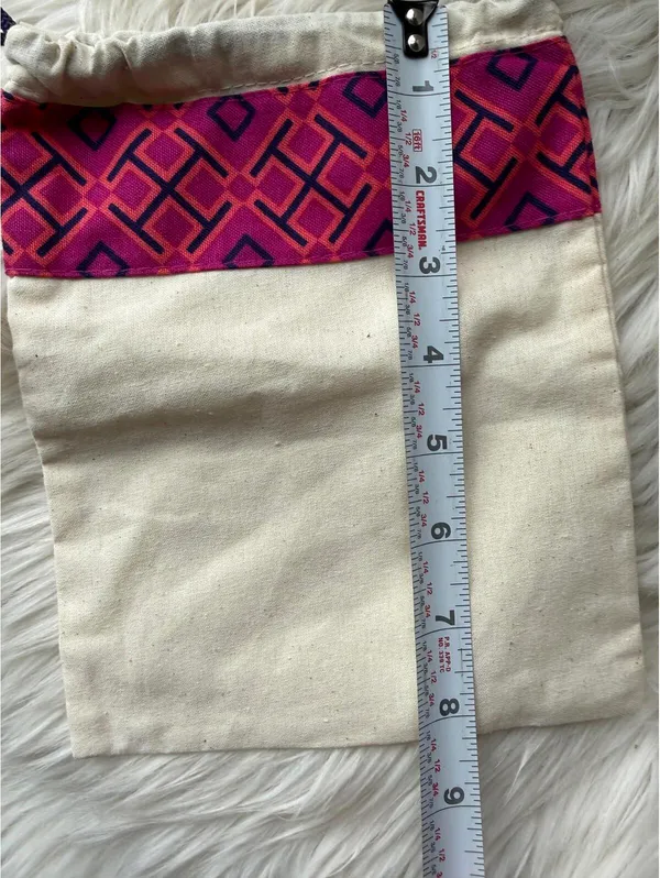 Tory Burch Drawstring Canvas Pouch with Pink and Purple Geometric Trim - Image 5