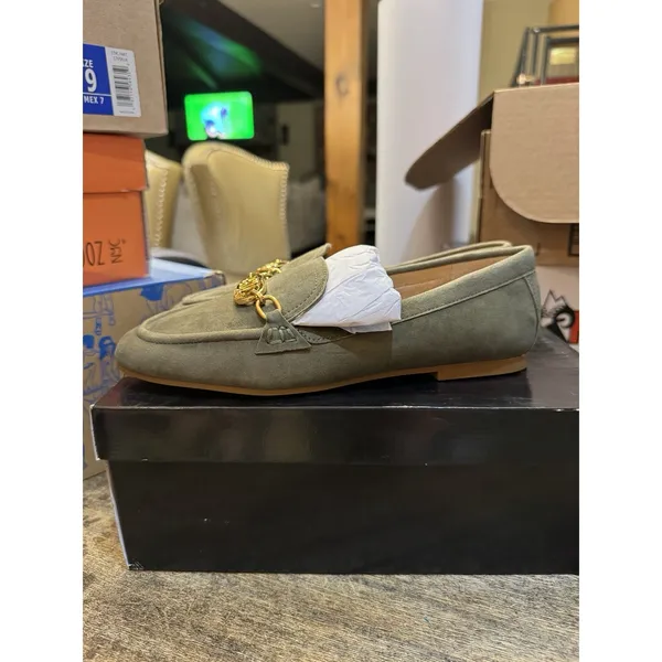 Lauren Ralph Lauren Averi Suede Slip On Loafers Size 5 Classic‎ Olive Monogram - Image 2
