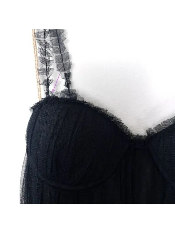 NWT Sau Lee Camille Tulle Ruffle Gown 4 Black Sheer Tiered Bustier Aline - Image 8