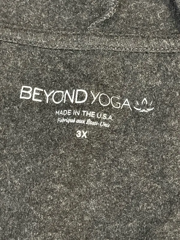 Cozy Soft Fleece Beyond Yoga Charcoal Gray Hooded Open Front Cardigan Jacket - Image 4