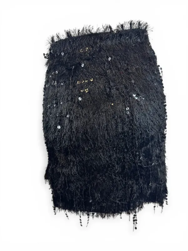 H&M Black Sequin Fringe Skirt Size L Party Evening Glam Statement Mini - Image 4