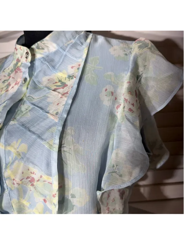 Ralph Lauren floral blue midi dress chiffon flutter sleeves cottage fairy boho 6 - Image 5