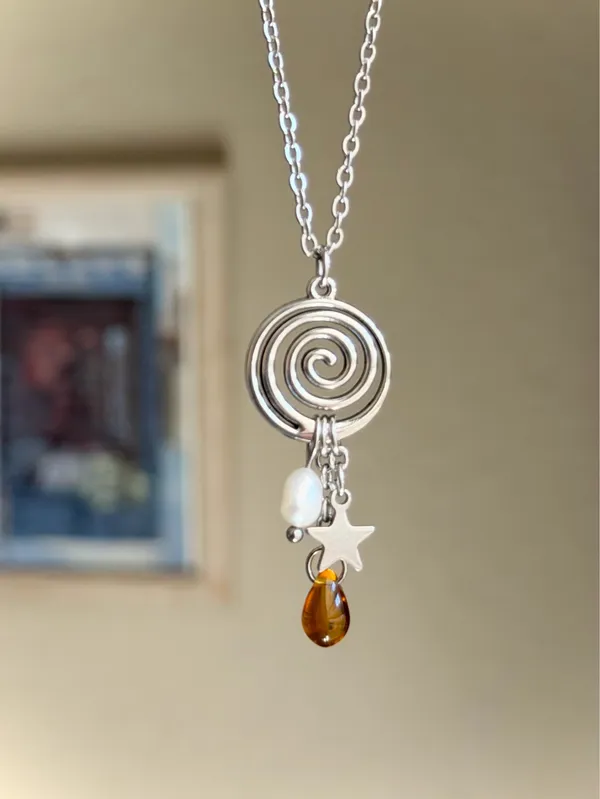 Handmade spiral swirl uzumaki funky boho grunge style necklace🌀 - Image 2