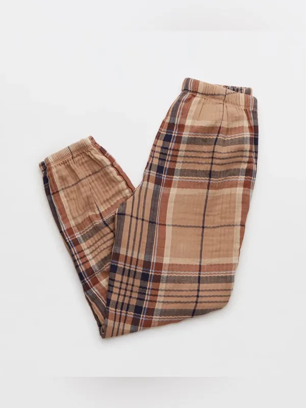 Aerie Tan Navy Plaid Soft Gauze Pajama Jogger Lounge Pants - size XL - Image 13