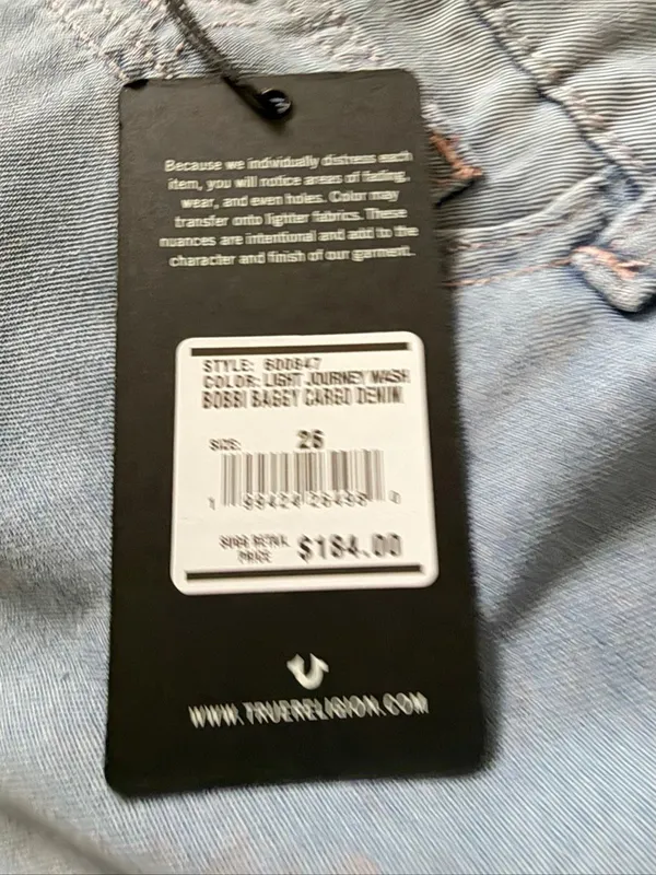 True Religion Bobby Baggy Cargo Jeans Size 26 Ultra Light Wash NWT - Image 6