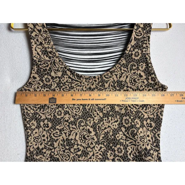 Poetry Tan Black Floral Lace Print Strappy Cage Back Bodycon Mini Dress - Image 6