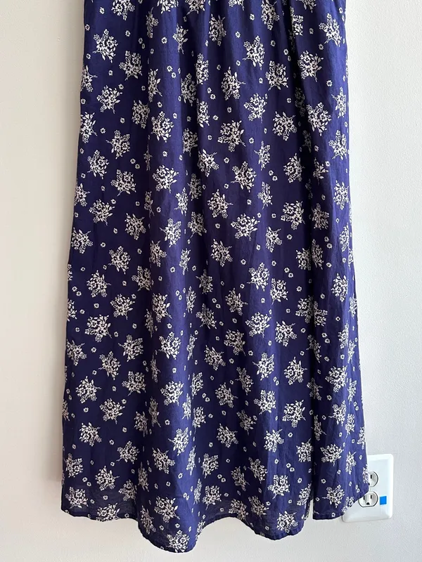Patrons of Peace Floral Ribbon Tie Smocked Back Midi Dress, Blue, Size Small - Image 4