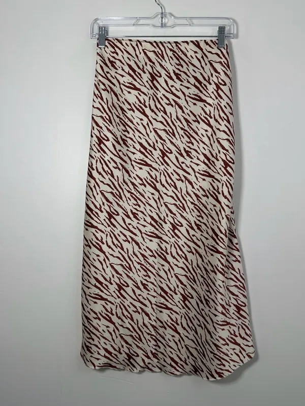 Abercrombie & Fitch Animal Print Zeba Satin Midi Skirt Women’s XS Cream Brown - Image 4