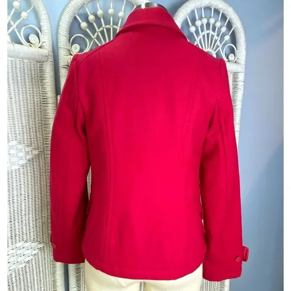 Vintage 90s Old Navy Bright Pink Wool Blend Peacoat Women's S Double Breasted - Image 4