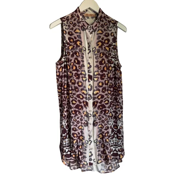 Mara Hoffman Leopard Print Sleeveless Button Front Tunic Top Small 100% Rayon - Image 2