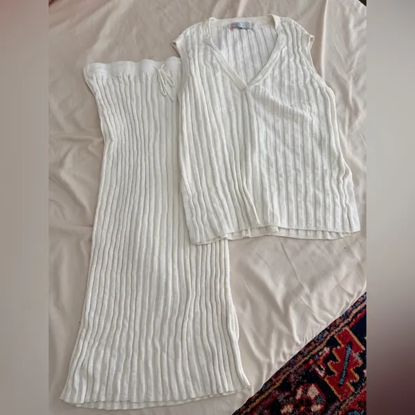 Free people white Veda knit vest skirt set small - Image 2