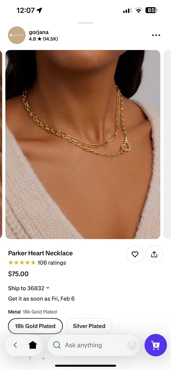 gorjana parker heart necklace 18k gold plated - Image 3
