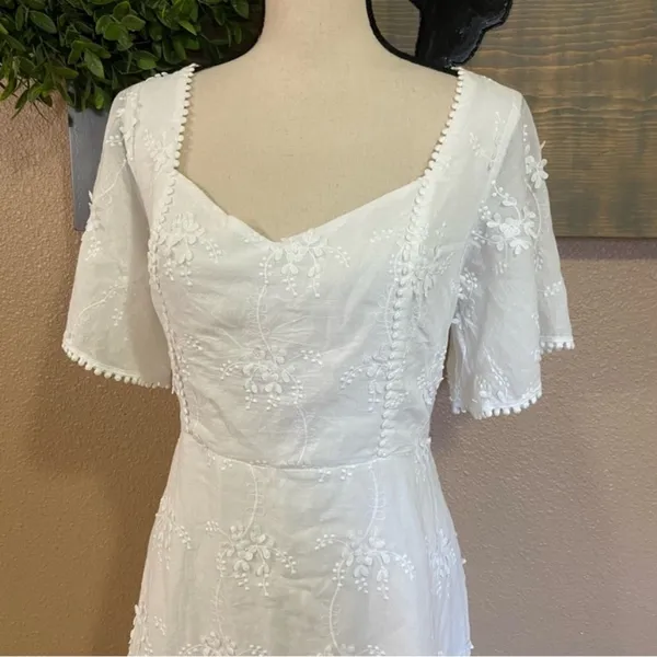 NWOT Lulus Morning in Mallorca White Cotton Eyelet Short Sleeve Mini Dress - Image 7