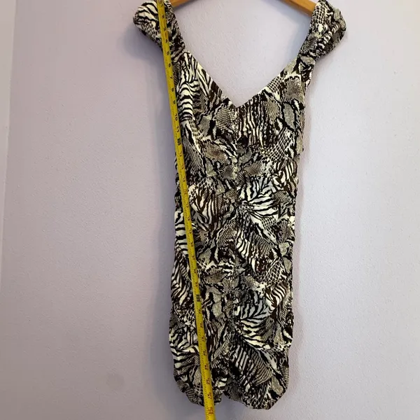 Aritzia Wilfred Veda Mini Dress Animal Print Brown Cream Ruched Cocktail‎ Size 2 - Image 10