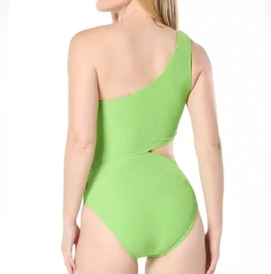 Michael Kors One Piece Swimsuit One Shoulder Cut Out Ribbed Green Size 8 NEW NWT - Image 4