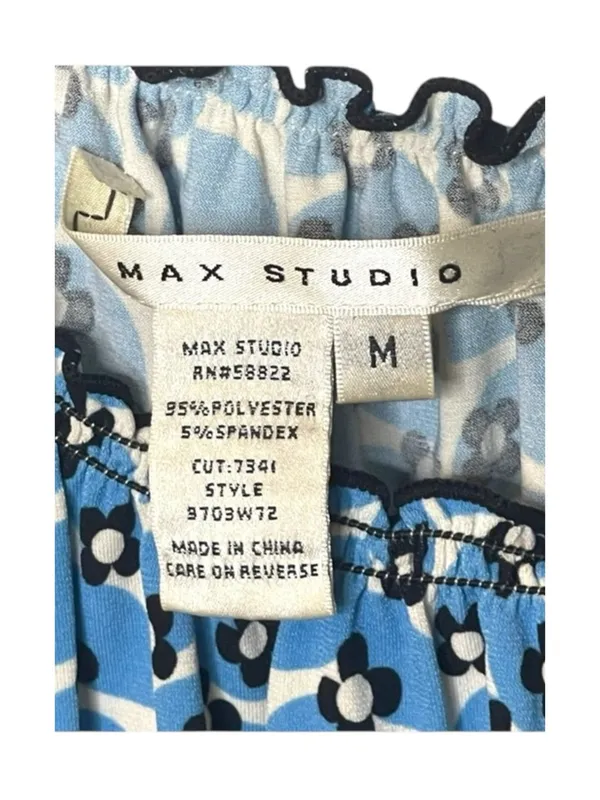 Max Studio ✿ Daisy Print Smocked Ruffled Babydoll Peasant Top ✿ Baby Blue ✿ M - Image 7