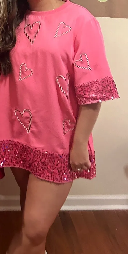 Hot Pink Candy Cane Half Sleeve Sequin Dress - Image 3