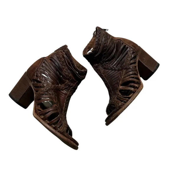 FREEBIRD by Steven Booties Womens Size 7 Brown Woven Open Toe Block Heel - Image 3