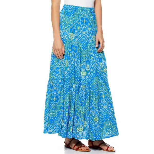 Scoop Blue Yellow Floral‎ Printed Tiered Maxi Skirt - Image 2